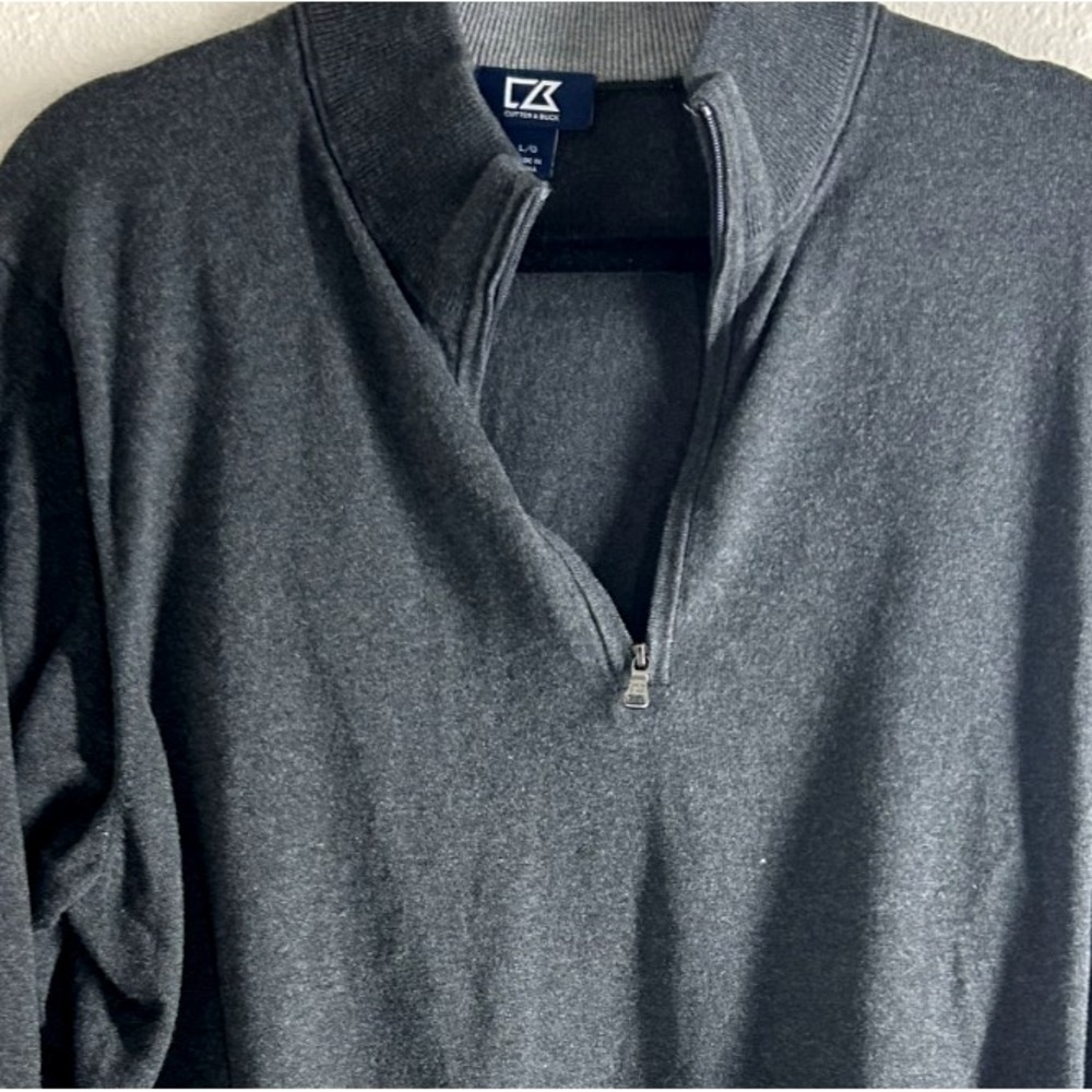 Cutter & Buck Men's Quarter Zip Cotton Grey Pullover Golf Sweater LARGE